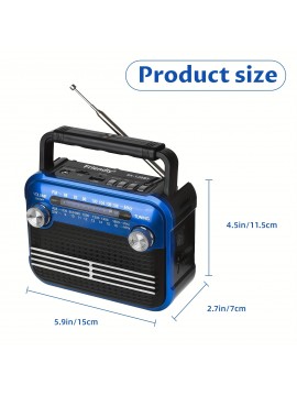 128BT Portable FM Radio, Full Bandwidth Sound, Large Knob Easy Operation, FM/AM/SW1-6/USB/TF/BT Playback, Battery Powered - Multi-Band Home Handheld Flashlight Radio for Indoor and Outdoor Use