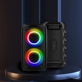 HY-3317 Wireless Outdoor Speaker: Subwoofer, mic, TWS, TF/AUX, disco lights, ideal for smartphones, tablets, karaoke, portable.