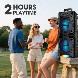 Dual 8'' Large Wireless Speaker, 6800 Peak Powerful Loud Sound, Stereo Sound, Portable Outdoor Speaker Wireless, Long Playtime, USB/TF/BT/AUX/FM/TWS, Cool Lights for Party, Camping, Beach, Backyard, Home, Work, Outdoor Speaker System, Home Audio