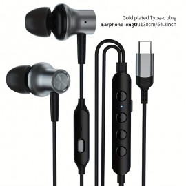 Type-C Wired Voice-Changing Earphones, Intra-Auricular Karaoke Buds with Sound Card and Volume Control Buttons for Multi-Mood Effects, Suitable for Live Streaming & Recording Singing, 3D Stereo HIFI Quality Gaming Music Vocal Proactive Noise Cancelling