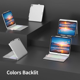 Rotatable Bracket&Touch Case With Keyboard For IPad Pro 13-inch (M4, 2024), for IPad Air 13-inch (M3, 2025/M2, 2024) & for IPad Pro 12.9 (6th/5th/4th/3rd Gen), Trackpad, 360° Rotatable, Mixed Colors Backlit.