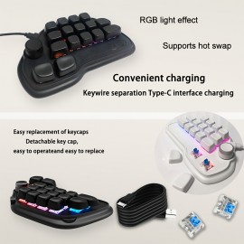 17-key mechanical keyboard, Type-C wired connection, easy to use, RGB backlight, multimedia knob, suitable for office and gaming, pleasant key sound, lightweight and portable, compact design, can be used by simply plugging in the Type-C connection