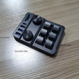 Multi-functional 6-key macro keyboard with USB hub and knob - Boost your productivity!Compatible with IOS and Windows.