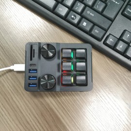 Multi-functional 6-key macro keyboard with USB hub and knob - Boost your productivity!Compatible with IOS and Windows.