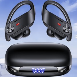 Wireless Earbuds 5.4 Headphones Sports, 75H Stereo Deep Bass Over-Ear with Earhooks, 4 ENC Mic, LED Display for Running Workout Exercise Gym, Exercise Audio Gear, Ergonomic Fit, Premium Audio, Noise Isolation, Music Lovers