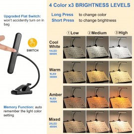 28 LED Clip-On Music Stand Light, USB-C Rechargeable, Eye-Care Blue Light Blocking, 4 Color Modes, 3 Brightness Levels, Ideal for Piano, Keyboard, Orchestra - Use