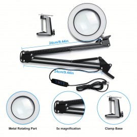 1pc, Foldable Magnifying Desk Lamp, USB Powered with Fixed Device, 3 Adjustable Reading Light Modes, Suitable for Close Range Reading Handicrafts Office Study Bedroom, Prefect for Father's Day Mother's Day Friends Christmas Birthday Gifts Battery Not
