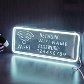 Customizable WiFi Name and Password Sign - USB-Powered LED Neon WiFi Router, Network & Password Fields, Modern Blue Lighting for Home, Office, Cafe, Party Decor - Easy Installation with On/Off Switch Control, Cafe Decoration, Contemporary Design, Durable Plastic, Cafe Owners