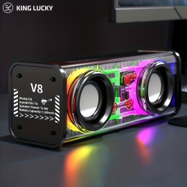 V8 Portable Wireless Bass Speaker with Subwoofer, BT 5.3, Stereo Speaker with Dual Speakers, Hifi Stereo Sound, Color-Changing LED Light, Booming Bass, Large Volume