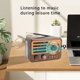 [Retro Portable Radio] Retro Portable Radio with Speaker, Supports FM/AM/SW, TF Card, USB, AUX Playback and LED Flashlight (HR-29BTL)