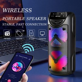 High Power Professional Portable Wireless Speaker, Extra Large Volume, Dual 4-inch, Outdoor Speaker, LED Light, Plug-in Card, USB, Large Camping Speaker, Colorful RGB Light, USB/TF Card Support, Can Be Used with Microphone, DJ Stage, Outdoor Party