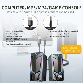 Computer Speakers, Desktop Computer Speakers, Laptop Computer Speakers, Desktop Stereo Speakers, Wired Connection, USB Powered, With LED Ambient Light, Suitable For Devices With 3.5mm Audio Interface, Such As Computers, Tablets, Laptops, Game Consoles, MP3/MP4 Players