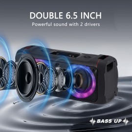 Portable Bluetooth Speaker, with Dual 6.5'' Drvers, Colorful LED And 7500W Wireless Stereo to Immerse Your Party, Adjustable Strap, Ultra Lightweight Portable Design, BT/TF/TWS/USB/AUX, Suitable for Party/Outdoor/Travel, Portable Speaker with Radio Vintage, Home Entertainment, Party Speaker, Sleek Design, Colorful Lighting, Reliable Performance, Sturdy Construction, Aux Speaker, USB Speaker, Party Hosts, Outdoor Enthusiasts