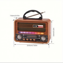 Vintage Wood Grain Retro Radio - Wireless, Stereo Sound, AM/FM/SW Bands, Portable Speaker with USB/TF Card Player, TWS Pairing, LED Lights, Rechargeable Battery for Home and Outdoor Use