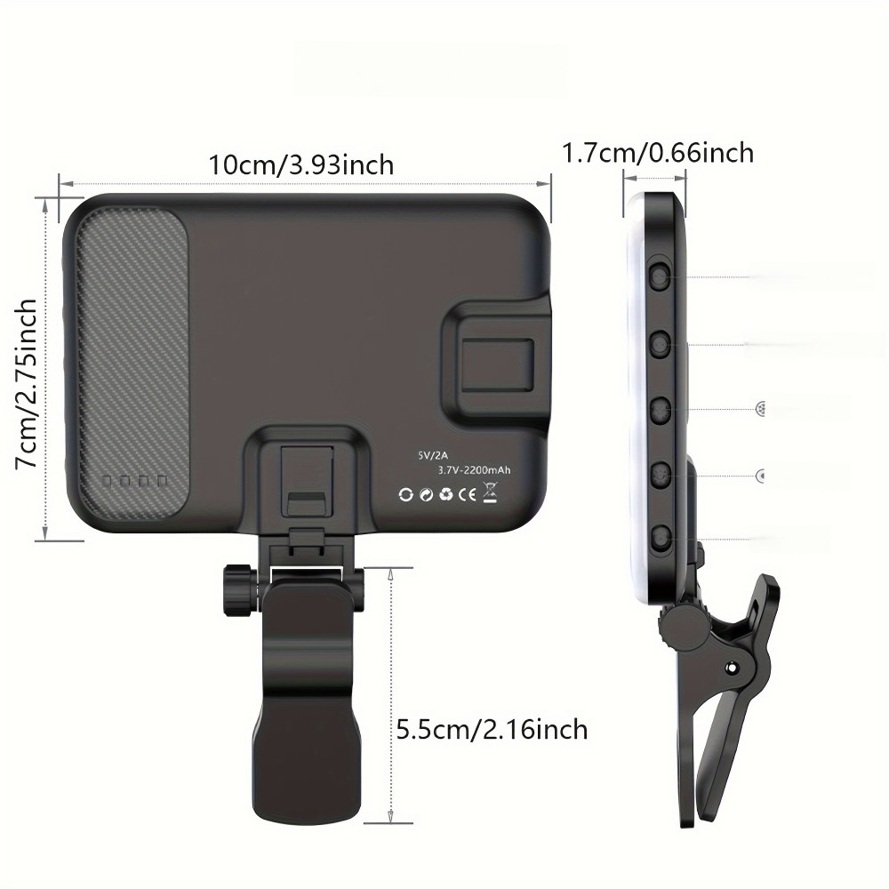 LED Rechargeable Clip Fill  Conference Light with Front & Back Clip, Adjusted 3 Light Modes for Phone, iPhone, Android, iPad, Laptop, for Makeup, TikTok, Selfie, Vlog