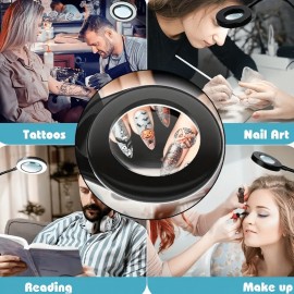 10X Magnifying Glass with Light & Clamp - 5 Inch Real Glass Magnifying Desk Lamp with Stand, Long Gooseneck, 5 Color Modes, USB-Powered, Hands-Free Operation, Ideal For Crafts, Painting, Jewelry Making, And Close Work, Magnifying Glass For Crafts